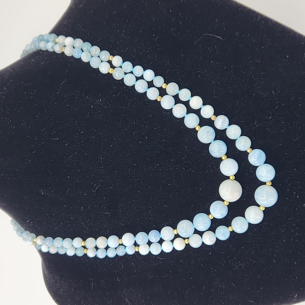Double Stranded Light Blue Gemstone Beaded Neckla… - image 1